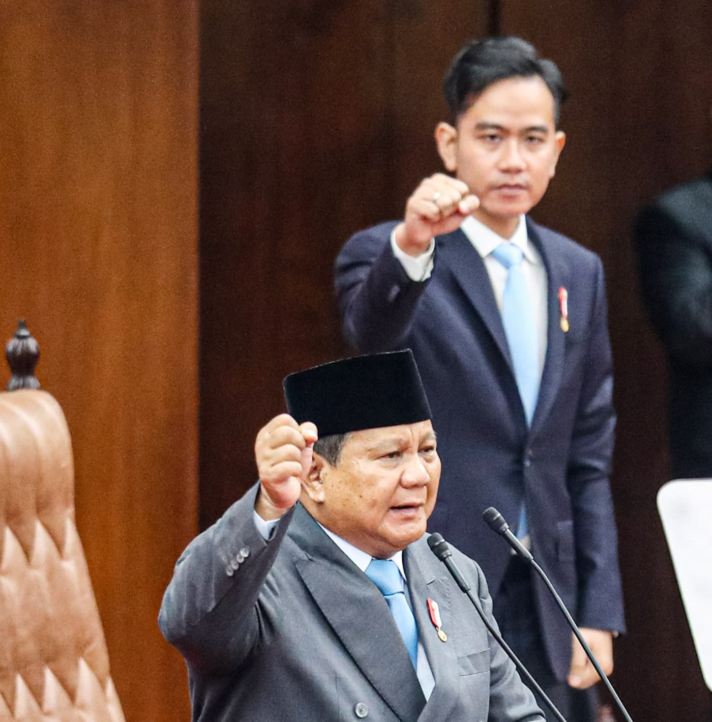 Presiden RI Prabowo Subianto (kiri) di dampingi Wakil Presiden RI Gibran Rakabuming Raka (kanan) menyampaikan pidato kenegaraan pada Sidang Tahunan MPR dan Sidang Bersama DPR - DPD Tahun 2025 di Gedung Nusantara, Kompleks Parlemen, Senayan, Jakarta, Jumat - Image