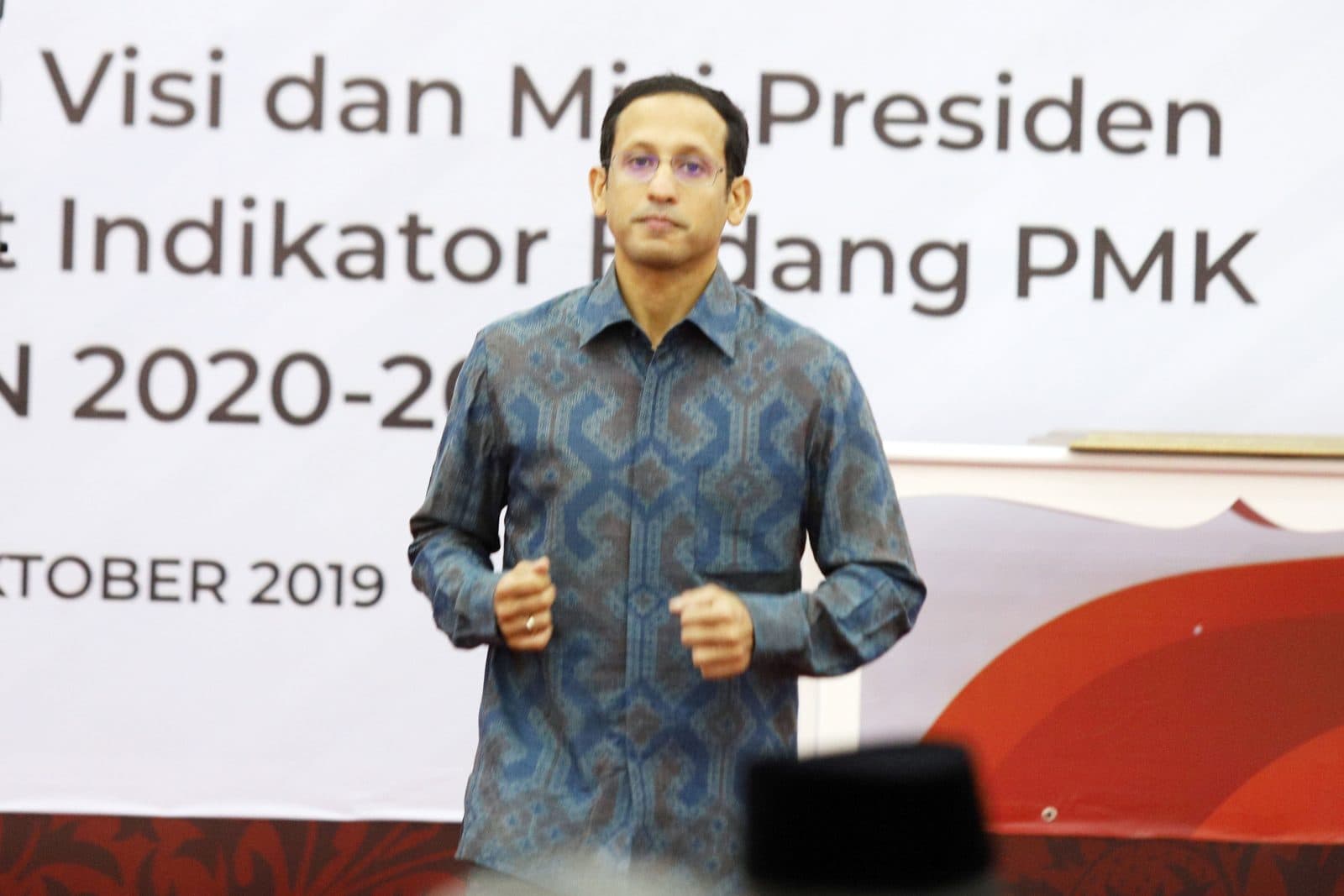 Menteri Pendidikan dan Kebudayaan Nadiem Makarim saat pertemuan konsolidasi dengan tujuh menteri dan sembilan kepala lembaga di bawah lingkup koordinasi Kemenko PMK, Jakarta, Kamis (31/10/2019). Adapun konsolidasi tersebut membahas percepatan pencapaian - Image